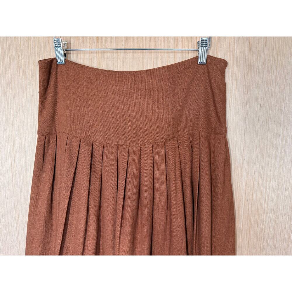 Ninety Linen Blend Pleated Lace Hem Skirt Womens Small Embroidered Bead Cottage - Picture 2 of 10